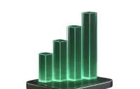 3D glowing green bar chart symbolizing growth and progress.