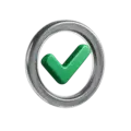 Metallic circular icon with a green checkmark in the center, indicating successful submission.